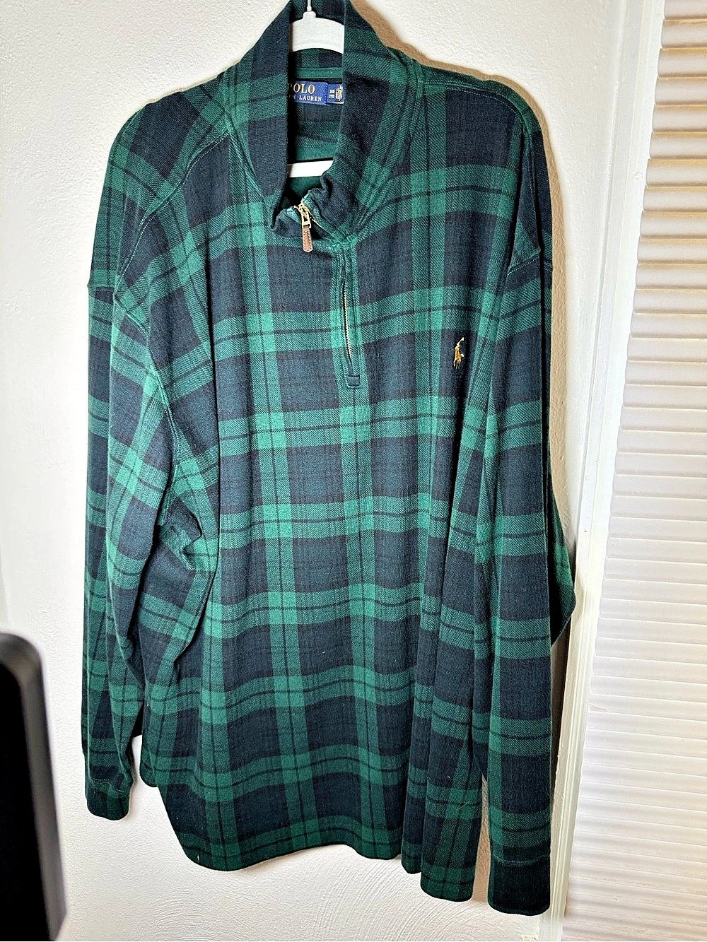 Polo Ralph Lauren Plaid Estate-Rib Quarter-Zip Pullover Green & Black 3XL
